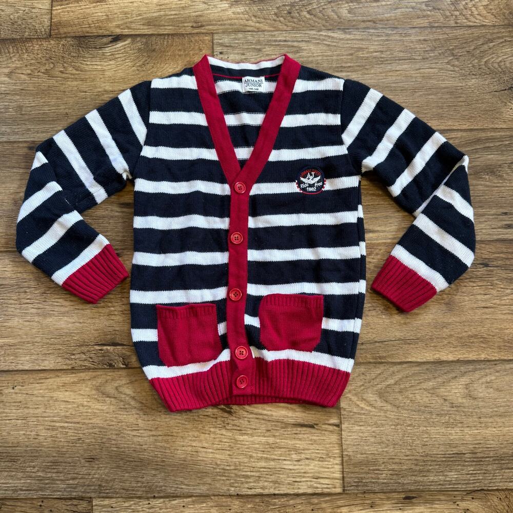 Armani Junior Striped Knit Cardigan Sweater